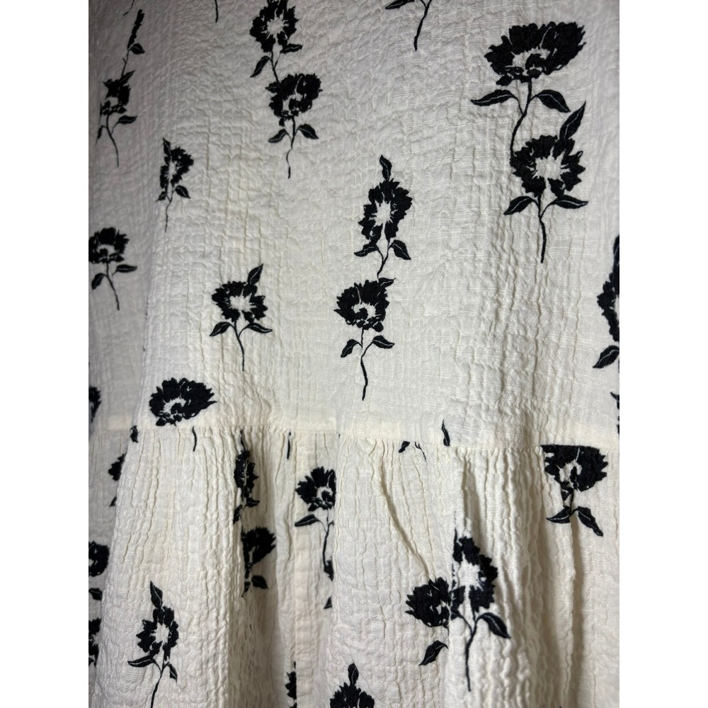 Zara Floral Tunic Top Cream Black Gauzy Tiered Babydoll Womens Small - Picture 7 of 7